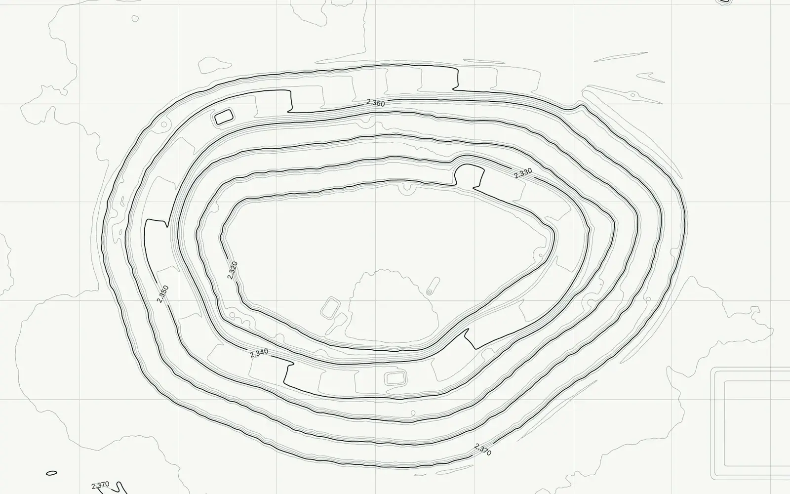 Plano de curvas de nivel con cotas