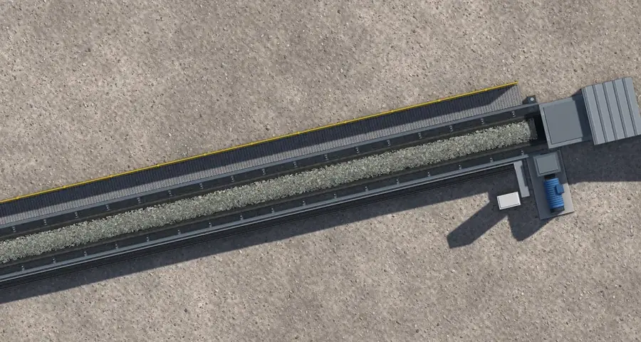 Accionamiento de una correa transportadora visto desde el aire